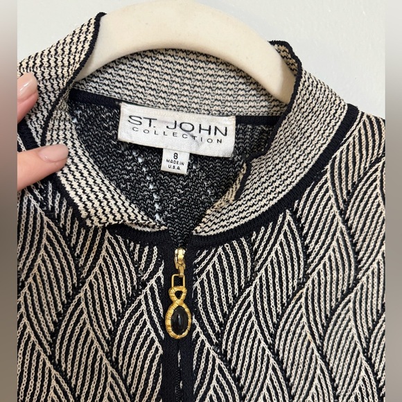 St John Collection Knit Full Zip Sweater in Black and Beige / Cream size 8 - Picture 3 of 9